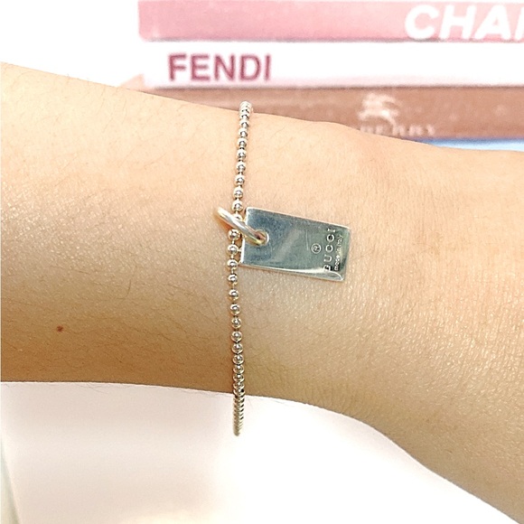 GUCCI Logo Plate Silver 925 Ball Chain Bracelet - Picture 7 of 11